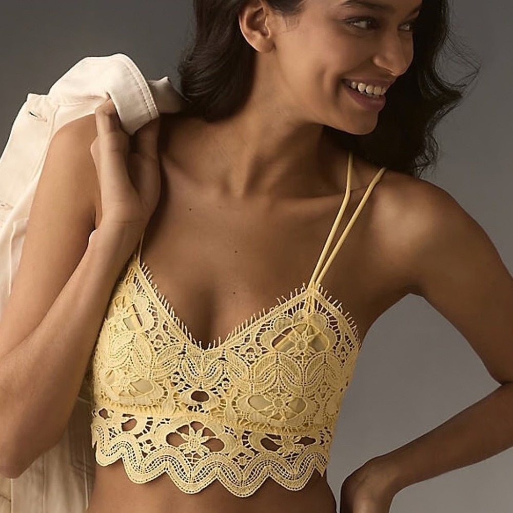 NEW Anthropologie Viviette Lace Smocked Bralette Bra Top Womens XS Yellow Boho